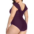 thumbnail image 3 of Huesdet Women's One Piece Swimsuits Button Adjustable Strap Bathing Suit Color Block Retro Swimwear[Purple,5XL], 3 of 6