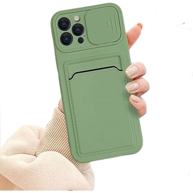Étui iPhone 12 Pro Max avec Porte-Cartes en Silicone Liquide Souple Résistant aux Rayures, Étui de Protection pour Appareil Photo avec Objectif Coulissant pour Apple iPhone 12 Pro Max