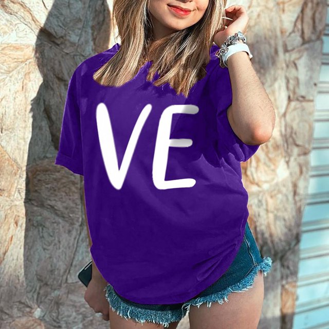 Hot Sale!! T-Shirts de la Saint-Valentin pour Femmes Imprimés Graphiques Mignons Léopard Cœur Amour Manches Courtes Col Rond Violet + S