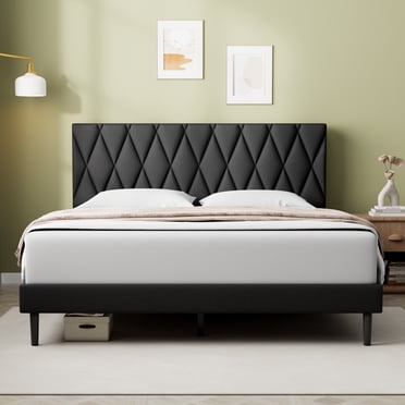 Queen Bed Frame, GELBIY Queen Size Platform Bed with Fabric Upholstered Headboard, Black, No Box Spring Needed