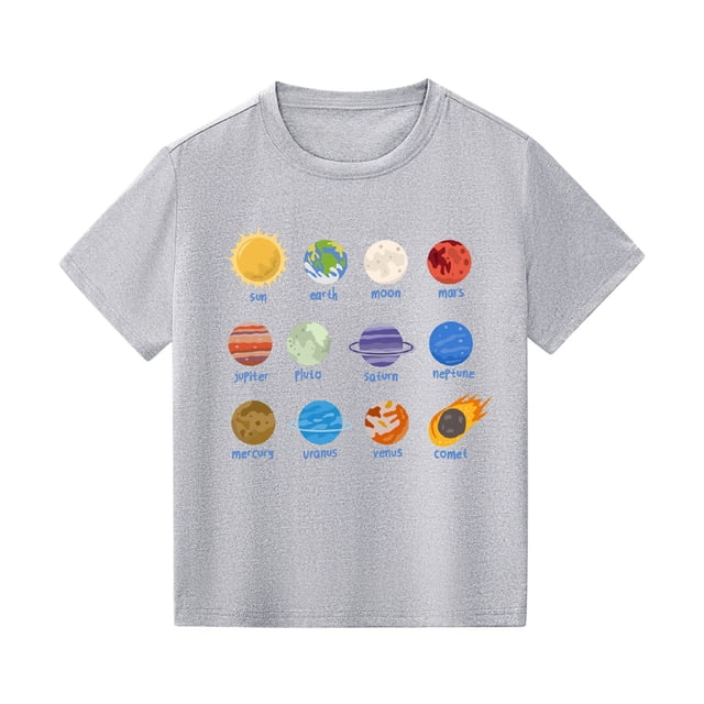 Kcodviy Tout-Petits Enfants Été Planète Petits Garçons Hauts Imprimés Garçons Filles Décontracté Taille Moyen Hauts Col Rond Manches Courtes Petit Garçon T-Shirt Hauts