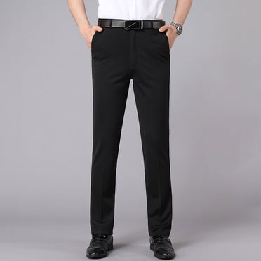 AherBiu Mens Flat Front Dress Pants Expandable Waist Wrinkle Suit Pants Slim Stretchy Tapered Trousers