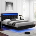 thumbnail image 1 of Homfa Queen Floating Bed with Lights, LED Platform Bed Frame with Under Bed Storage, PU Leather Adjustable Tufted Upholstered Bed, Black, 1 of 9