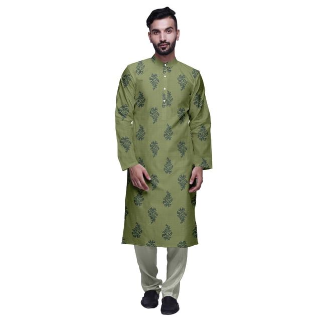Atasi Kurta Décontracté Imprimé à Col Chinois avec Churidar Kurta Chemise pour Homme
