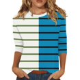 thumbnail image 2 of RXIRUCGD T-shirt à Rayures pour Femme à Col Ras du Cou à Manches 3/4, Bleu, Taille : S, 2 of 5