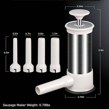AMERTEER Stainless Steel Sausage Stuffer - Manual Hand Operated Meat Filler with 4 Nozzle Attachments - Durable Kitchen Tool for Homemade Sausages  Salami  And Chorizo