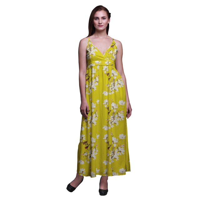 Bimba Robe Longue Maxi d'Été à Imprimé Floral pour Femme, Col en V, Tenue de Villégiature de Vacances - X-Grand
