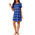 thumbnail image 2 of INSPIRE CHIC Chemise de Nuit pour Femme Col Rond Manches Courtes Nuisette Rayée m Bleu, 2 of 6