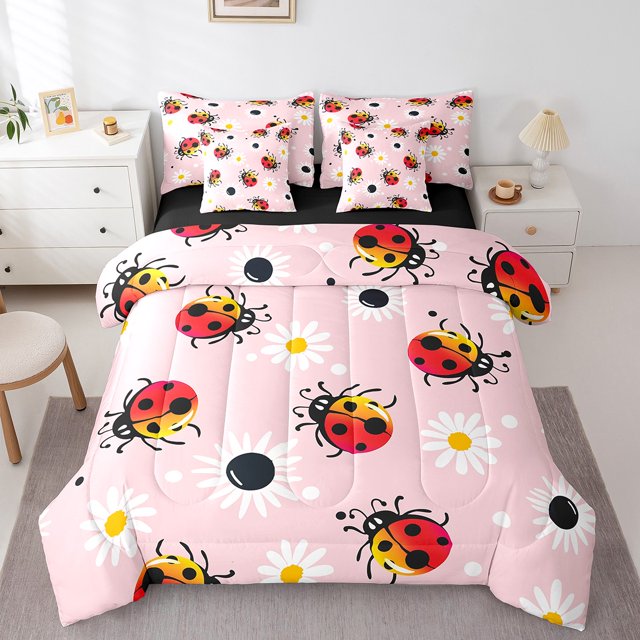 YST Wildlife Ladybug Comforter Set, 7-Piece, Cartoon Animal Theme, Full Size