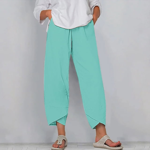 RXIRUCGD Women's Summer Comfortable Loose Wide Legged Fashion Solid Color Capris, Light Blue, Size: 4XL