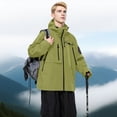 thumbnail image 3 of WRKEKC Imperméable Coupe-Vent pour Couples Léger Toutes Saisons Imprimé à Capuche Chandail de Randonnée Imperméable avec Fermeture Éclair pour Hommes et Femmes Vert P, 3 of 6