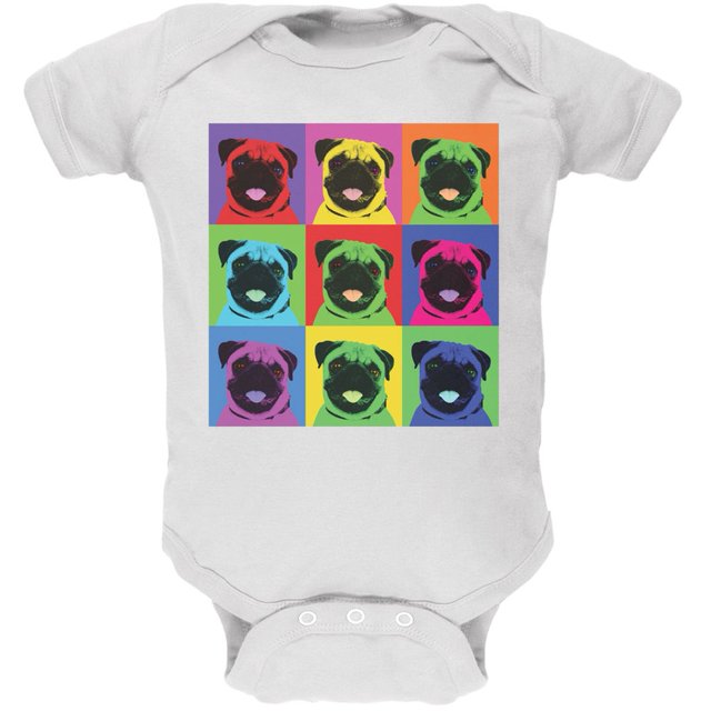 Pug Pop Art Repeating Squares White Soft Baby One Piece