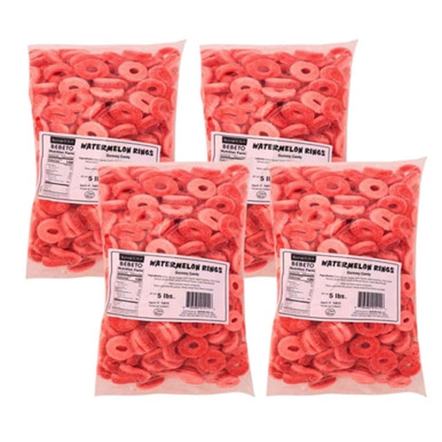 Kervan Gummy Watermelon Rings, Sweet & Tangy Sugared Candy, 5 lb. Bags (4/Case Bulk – 20 lbs Total)