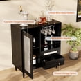 thumbnail image 2 of Modern Black Wine Bar Cabinet with Tempered Glass Door – Integrated Wine Glass Rack, Drawers, Spacious Storage – Freestanding Buffet Sideboard for Home, Kitchen, Dining, Living Room – Color: Black, 2 of 7