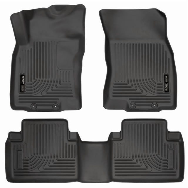 Fits 2014-2020 Nissan Rogue Husky Liner Floor Liner 98671 WeatherBeater; Molded Fit; Smooth Arcing Ribs/Raised Heel Pad; Black; Rubber; 3 Piece