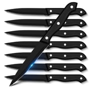 Myvit Steak Knives Set of 8, High Carbon Stainless Steel Black Serrated Bread Knifes Kitchen Cutlery Sets Dinner Meat Knives for Home Party
