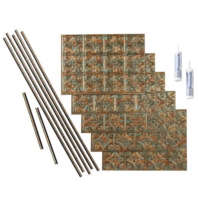 Fasade Traditional Style 1 Decorative Vinyl Backsplash Kit 15 sq ft Copper Fantasy