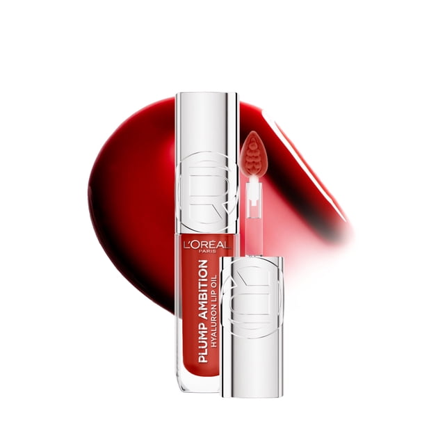 L’Oréal Paris Huile à Lèvres Teintée Plump Ambition, Brillant à lèvres repulpant, Léger picotement, Non collant, Hydratant, infusé d'acide hyaluronique, CHERRY CHÉRIE, 5 ml