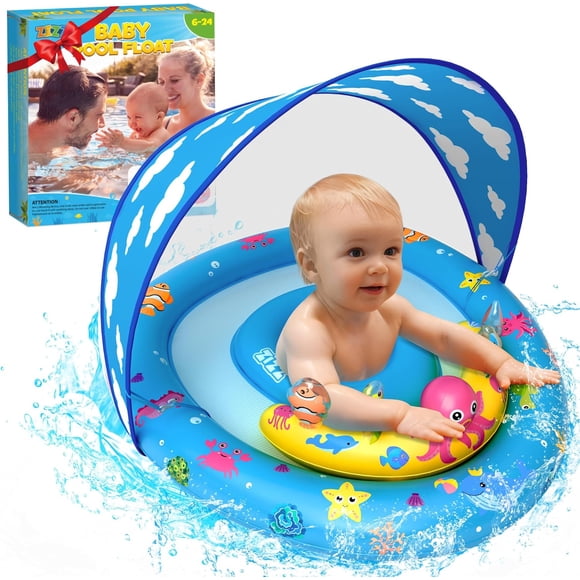 czcpp-Baby Jouets Flottants pour Bébé - Piscines pour Bébé 6-18 Mois, Flotteur de Piscine avec Auvent Jouets de Natation pour Bébé 6-12 Mois & 1 2 Ans Tout-Petit Été Jeu Extérieur Cadeaux Enfants Garçon Fille