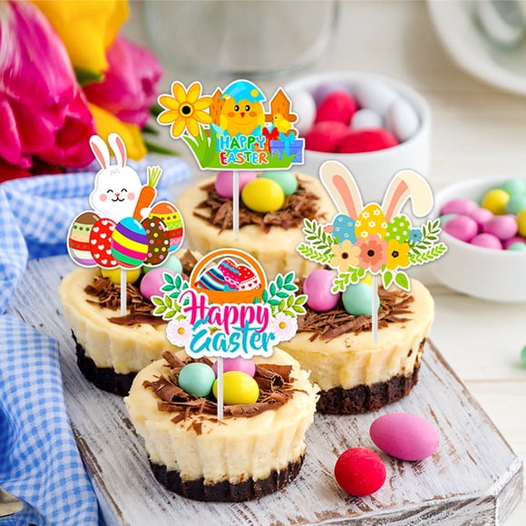 CEHVOM Education Toys,Easter Decoration Cake Flag Insert 12Pcs Bunny Cup Flag Insert Party Supplies
