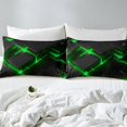 thumbnail image 4 of YST Geometry Comforter Set Queen Size,3D Modern Abstract Square Grid Bedding for Children Adult,Green Neon Light Geometric Stereoscopic Soft Bed Comforter Room Decor, 2 Pillowcases, 4 of 5