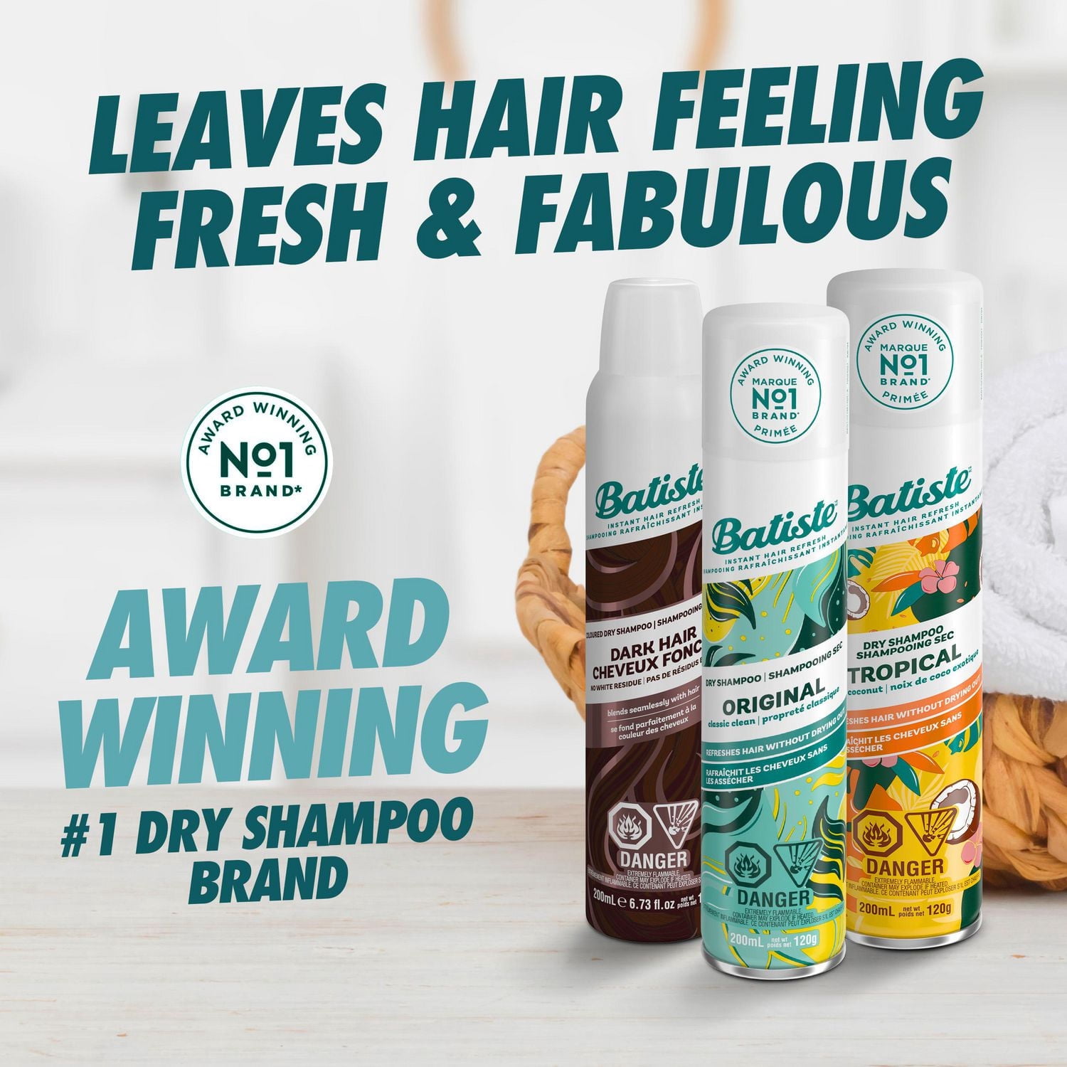 Batiste Dry Shampoo Spray, Bare Scent, Refresh Hair and Absorb Oil Between Washes, Waterless Shampoo for Added Hair Texture and Body, 200-ml