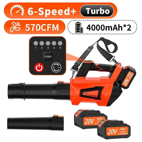 Souffleur de Feuilles Électrique Sans Fil 20V avec 2 Batteries et Chargeur, 380 Mph 650 Cfm, 2 Modes de Vitesse, pour Souffler les Feuilles, Nettoyage de Patio, Souffleuses pour l'Entretien de Pelouse et la Poussière