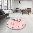 thumbnail image 4 of Ahgly Tapis Rond Abstrait Rouge Clair Rose Lavable en Machine, 5 Pieds Rond, 4 of 7