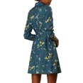 thumbnail image 2 of Allegra K Robe-Chemise à Fleurs pour Femme à Revers, Boutonnée, Ceinturée, S Bleu Sarcelle, 2 of 8