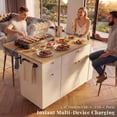 thumbnail image 4 of OMCHOM 48" Rolling Kitchen Island with Power Outlet Drop Leaf 2 Drawers 3 Doors Trash Can Cabinet Spice Rack Towel Rack, White, 4 of 9