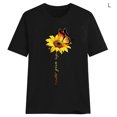 thumbnail image 2 of Blouse Été Manches Courtes T-shirt Tournesol Col Rond Imprimé Col Rond T-shirt Imprimé Été Short Top, Noir, L, 2 of 5