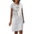thumbnail image 1 of Fshaion Robe d'Été pour Femmes 2024 Grande Taille Col Rond à Nouer Manches Courtes Couleur Robe en Coton Coton Lin Robe Longueur Genou avec Manches Courtes et Col Ras du Cou Liquidation à Moins de 10!, 1 of 5