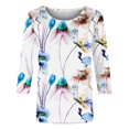 thumbnail image 4 of Meichang Hauts et Blouses à Manches 3/4 pour Femmes, T-shirts Imprimés Mode pour Femmes Blouse à Manches 3/4 Col Rond Hauts Décontractés Coupe Ample, 4 of 5