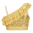 thumbnail image 2 of Yartina Kids Girls Asymmetrical Ruffled Sequin Performance Crop Tops Modern Jazz Hip Hop One Shoulder Dance Costume Gold 10, 2 of 7