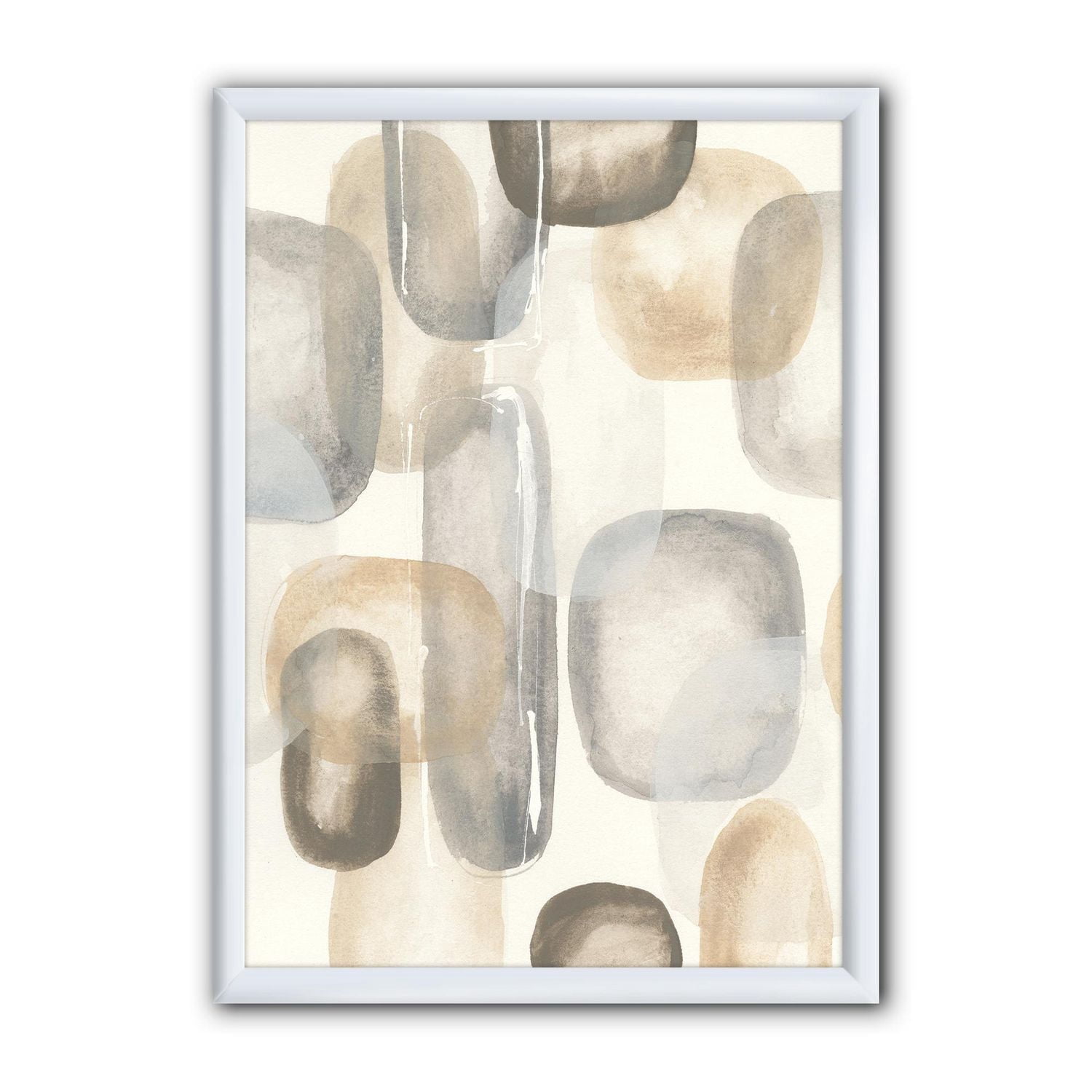 Designart Neutral Oval Grey Stones I Framed Wall Art