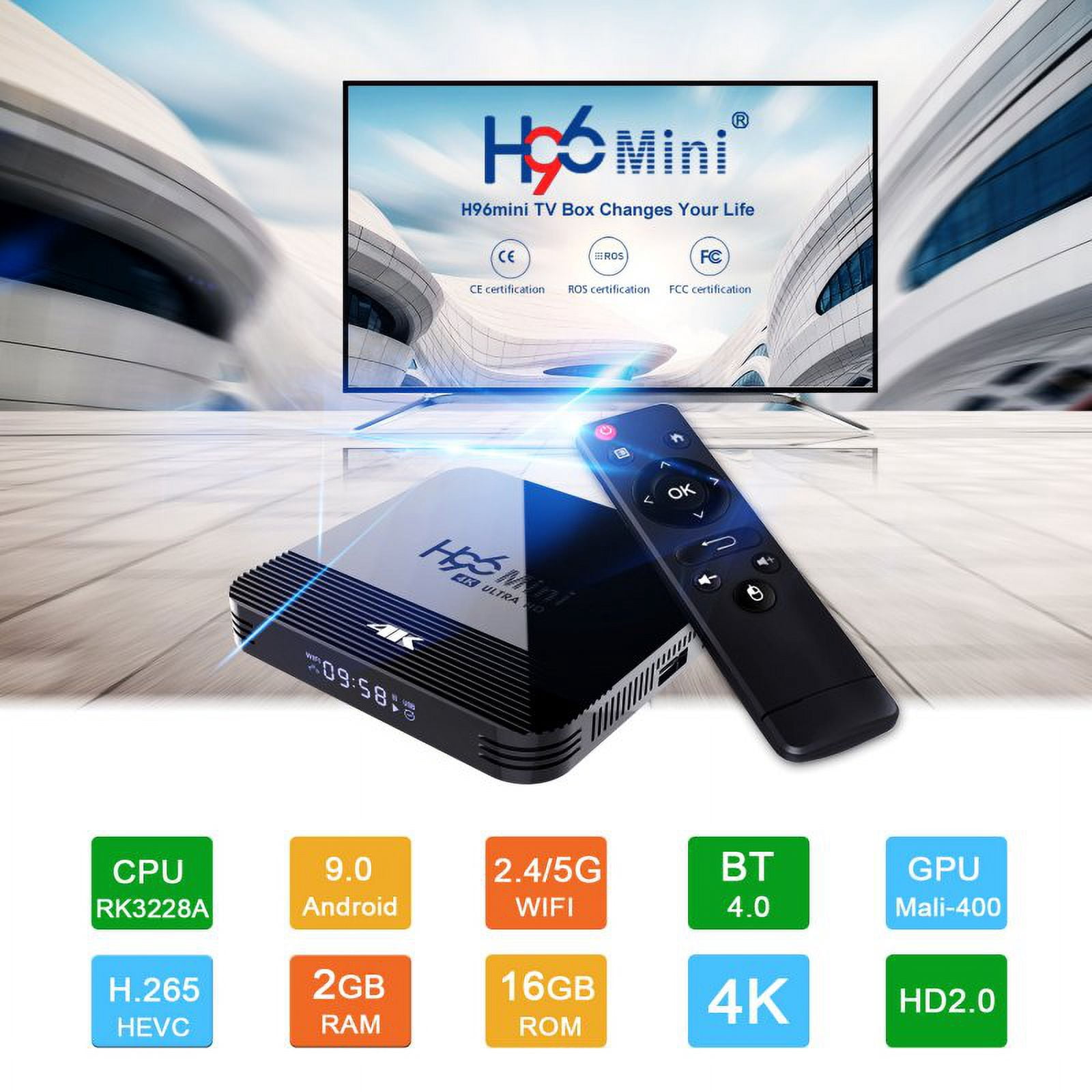 H96Mini STB H8 2G+16G 4K HD TV Set Top Box Rockchip RK3228A Support 2.4G /5G WiFi Android 9.0 Google Play UK Plug
