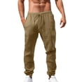 thumbnail image 1 of Men's Loose Plus Cotton Linen Summer Breathable Casual Cropped Pants Solid Drawstring Sweatpants Joggers, 1 of 5