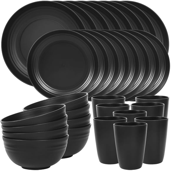 Quatish Ensembles de 32 Pcs d'Assiettes et de Bols pour 8, Ensembles de Vaisselle Incassables, Ensemble de Vaisselle pour le Camping, Va au Lave-Vaisselle et au Micro-Ondes, Essentiels pour la Cuisine Extérieure et la Salle à Manger d'Appartement en VR, Bl