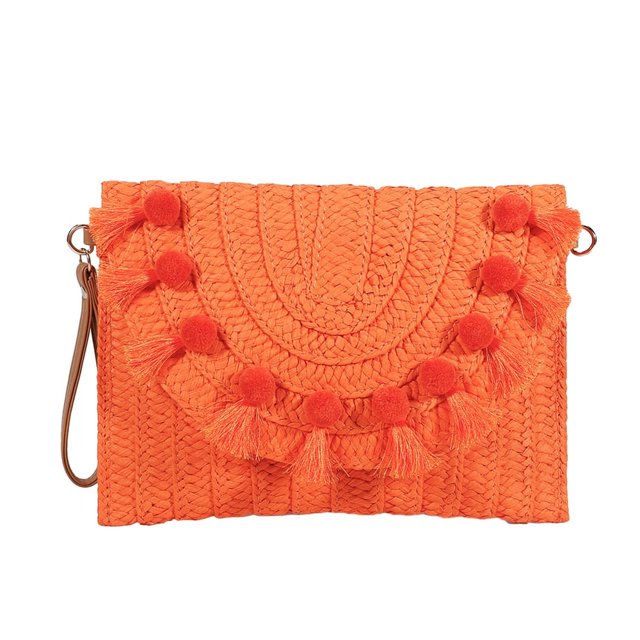 Handbag Straw Shoulder Bag Beach Handmade Bag Large Capacity Magnetic Closure Straw Crossbody Bag Woven Envelope Wallet with Adjustable Shoulder Strap