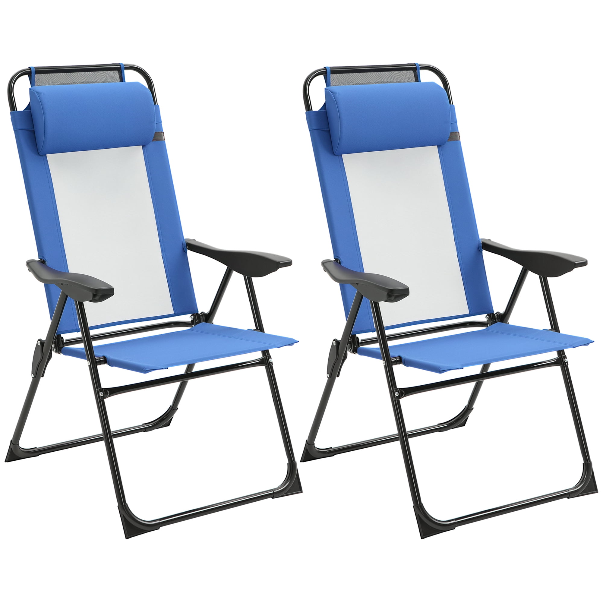 Outsunny Double Camping Chairs Foldable w/ Reclining & Headrest, Blue