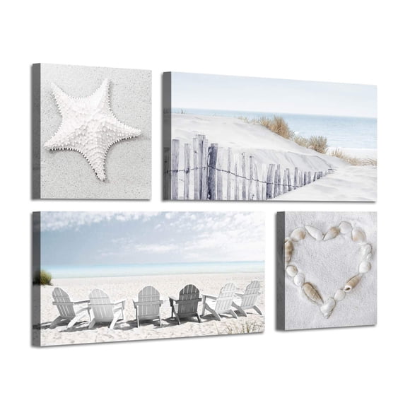 ARTISTIC PATH Beach Wall Art Seascape Print: Starfish & Chair on Seaside Giclee Artwork Painting on Canvas for Wall Decor( Overall 36" W x 24" H, Multi-Style )