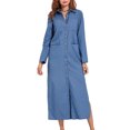 thumbnail image 4 of LUXUR Robe-Chemise en Jean pour Femmes à Revers, Manches Longues, Coupe Ample, Boutonnée, Bleu Pâle, TG, 4 of 8