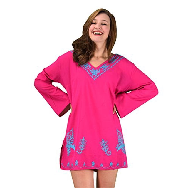 Peach Couture 100% Cotton Embroidered Summer Tunics Beach Cover Ups