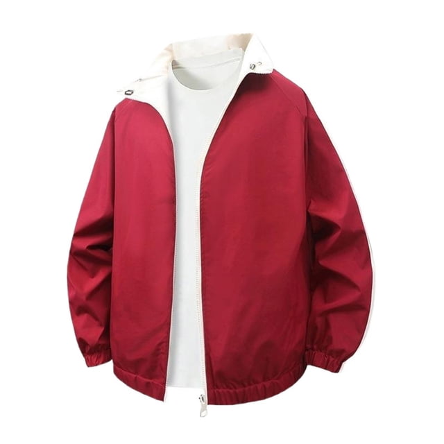 Dagegui Mens Bomber Jacket Lightweight Stand Collar Windbreaker Spring Fall Casual Jackets with Pockets Red XXL