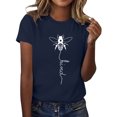 thumbnail image 2 of JIRNDf Hauts d'Été pour Femmes T-Shirts Tendance Imprimé Floral Col Rond Manches Courtes Décontracté Confortable Élégant Mignon Graphique T-Shirts pour Femmes Marine L, 2 of 5
