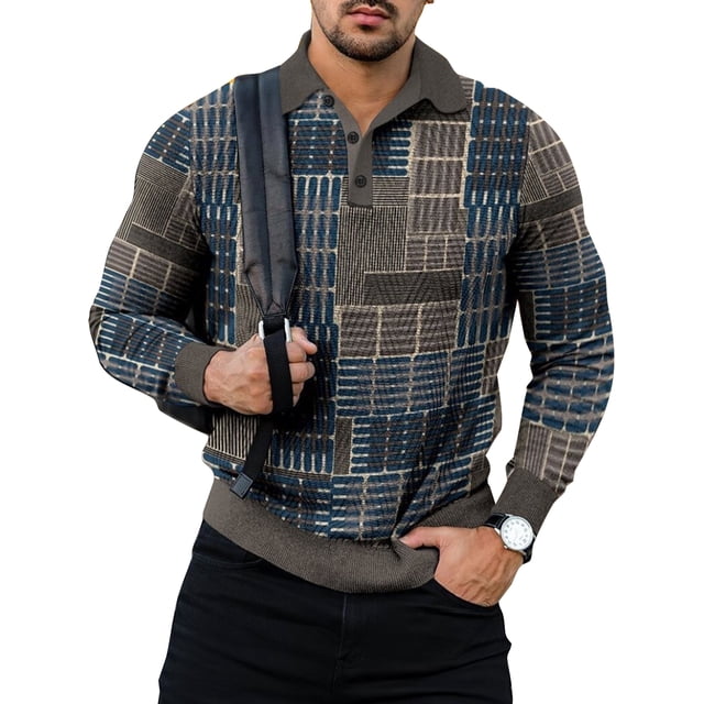Innerwin Polo à Manches Longues pour Homme T-Shirt de Course Boutons T-Shirts Décontractés Style I TG