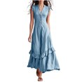 thumbnail image 2 of XiYing Robe d'Été, Robe Maxi Classique pour Femme à Col en V Sans Manches avec Emmanchures à Volants et Détail de Boutons à l'Avant pour les Vacances d'Été, M-TTG,, 2 of 7