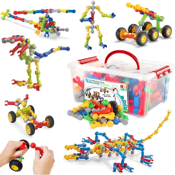 170 Pcs Jouets de Construction STEM pour Enfants de 4 à 8 Ans, Blocs de Construction Éducatifs Kit d'Ingénierie de Construction pour 3 4 5 6 7 8 9 Ans Jeux Créatifs pour Enfants, Cadeaux de Noël et d'Anniversaire Garçons Filles