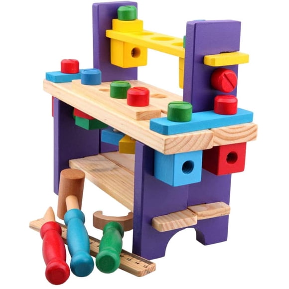 Children'S Tool Bench Wood, Workbench With Accessories Multifunctional Play Workbench For Children, 27 X 22 X 11cm