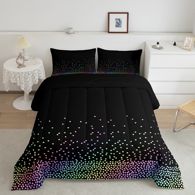 Erosebridal Rainbow Polka Dots Bedding Comforter Set, Modern Abstract Artwork Down Comforter, Girly Room Decor Lightweight 2 Pieces